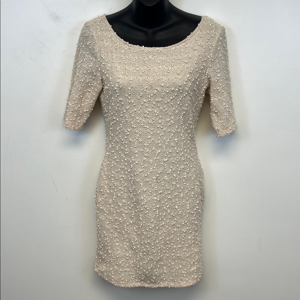 Forever 21 Women’s Off-white Nude Mini Dress with Boucle Sequins Size Medium